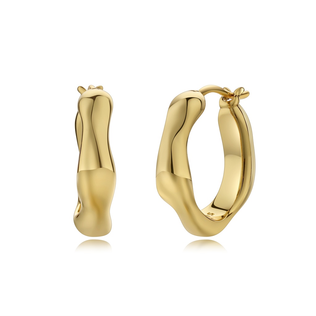 Gold Abstract Wave Hoop Earrings in Polished Brass