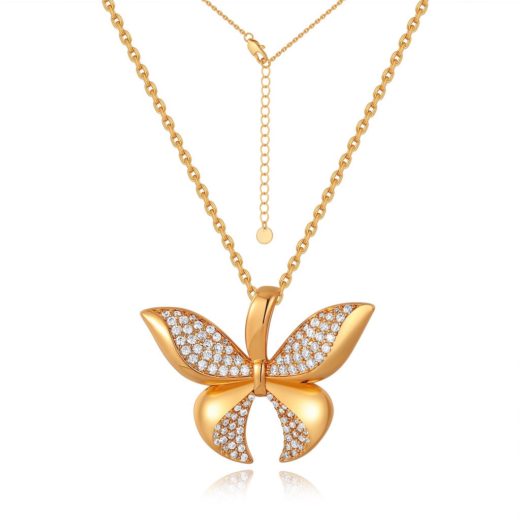 Gold Butterfly Necklace with Sparkling Pave CZ Accents