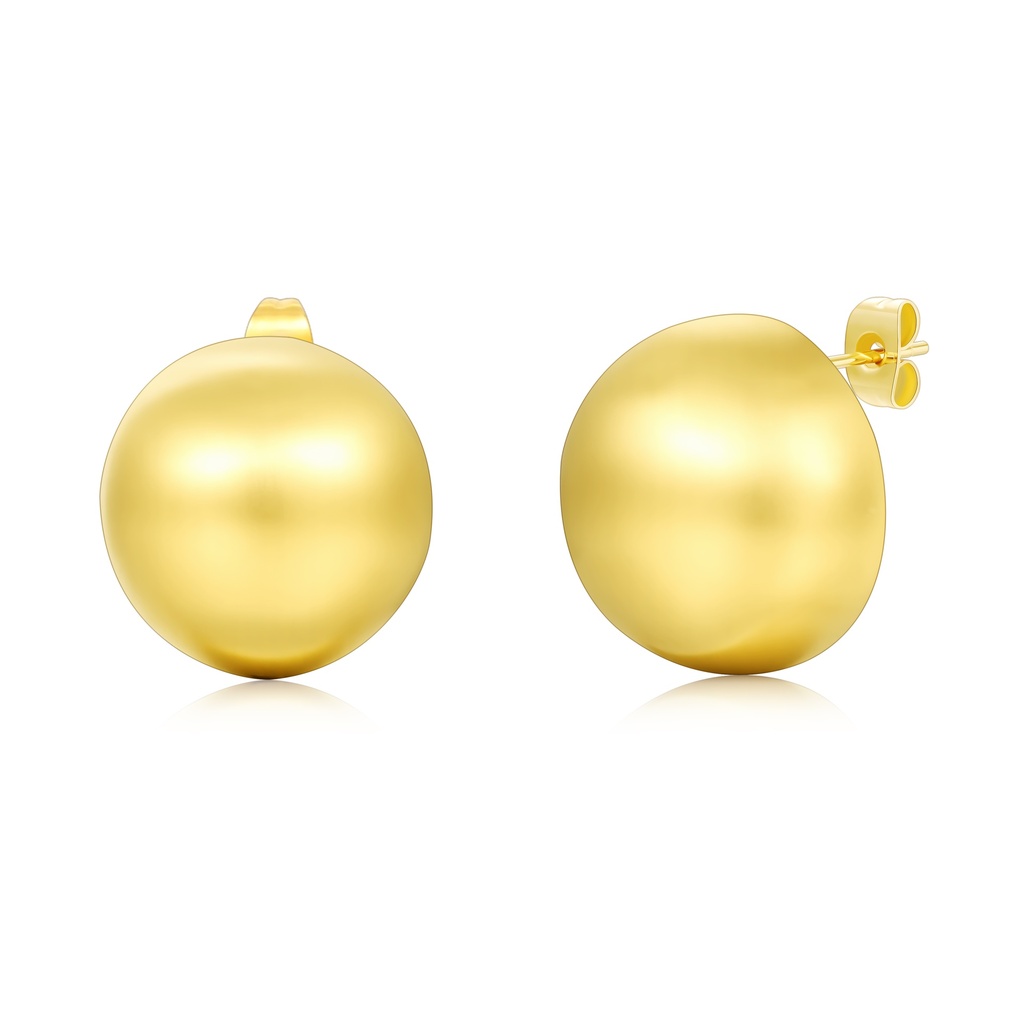 Gold Color Stainless Steel Dome Stud Earrings with Smooth Matte Finish
