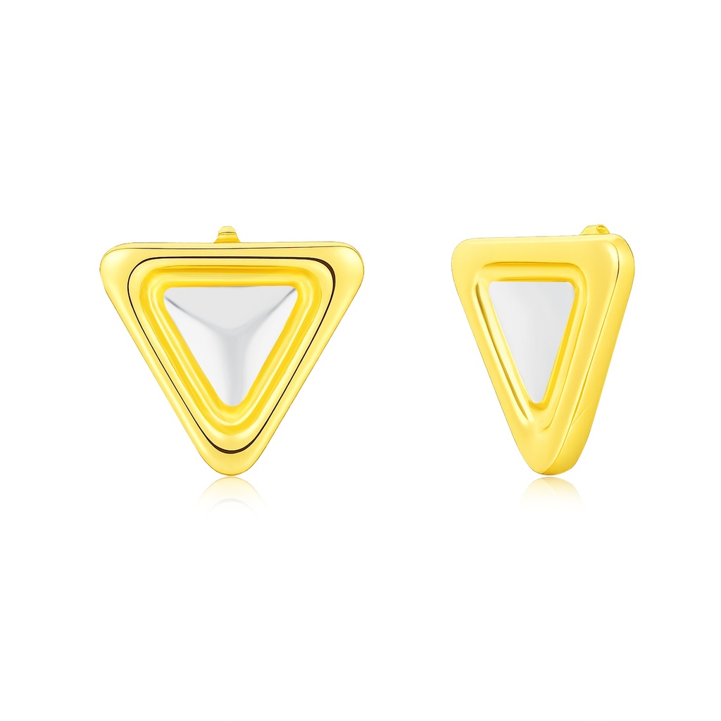 Gold Color Stainless Steel Triangle Stud Earrings with Polished Two-Tone Finish