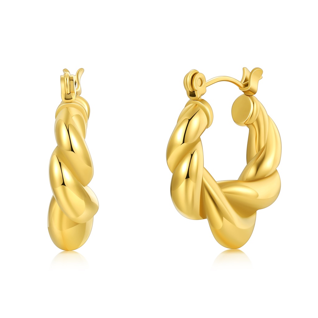 Gold Color Stainless Steel Twisted Hoop Earrings with Bold Polished Finish
