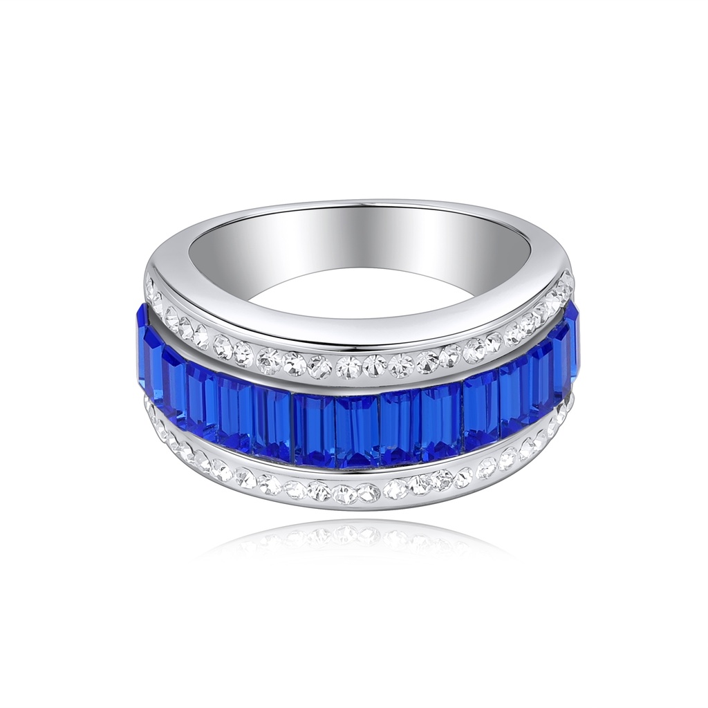 [DJ01R0004-1] Blue & Clear Stone Stainless Steel Ring for Elegance