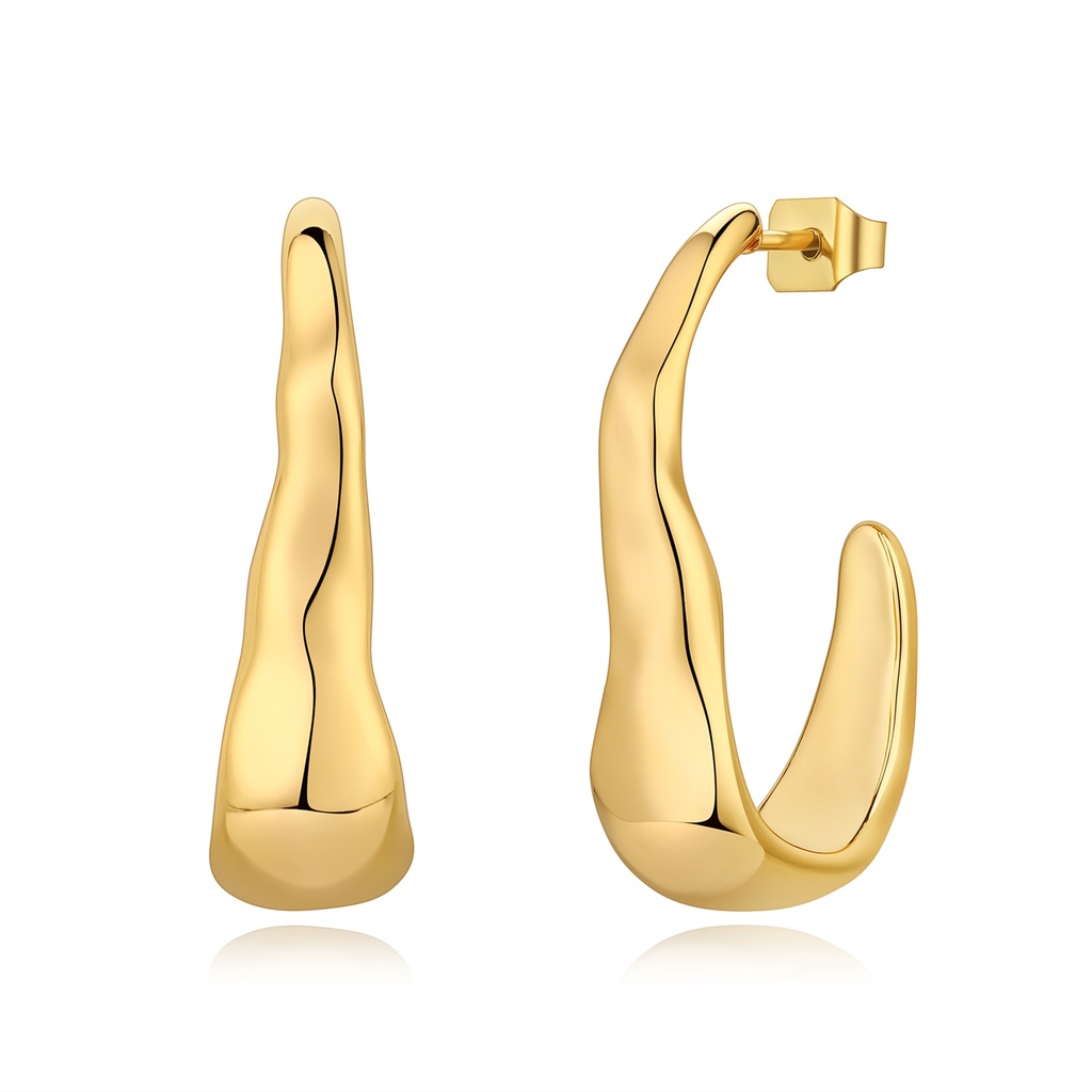 Gold Fluid Form Hoop Earrings with Sleek Artistic Design