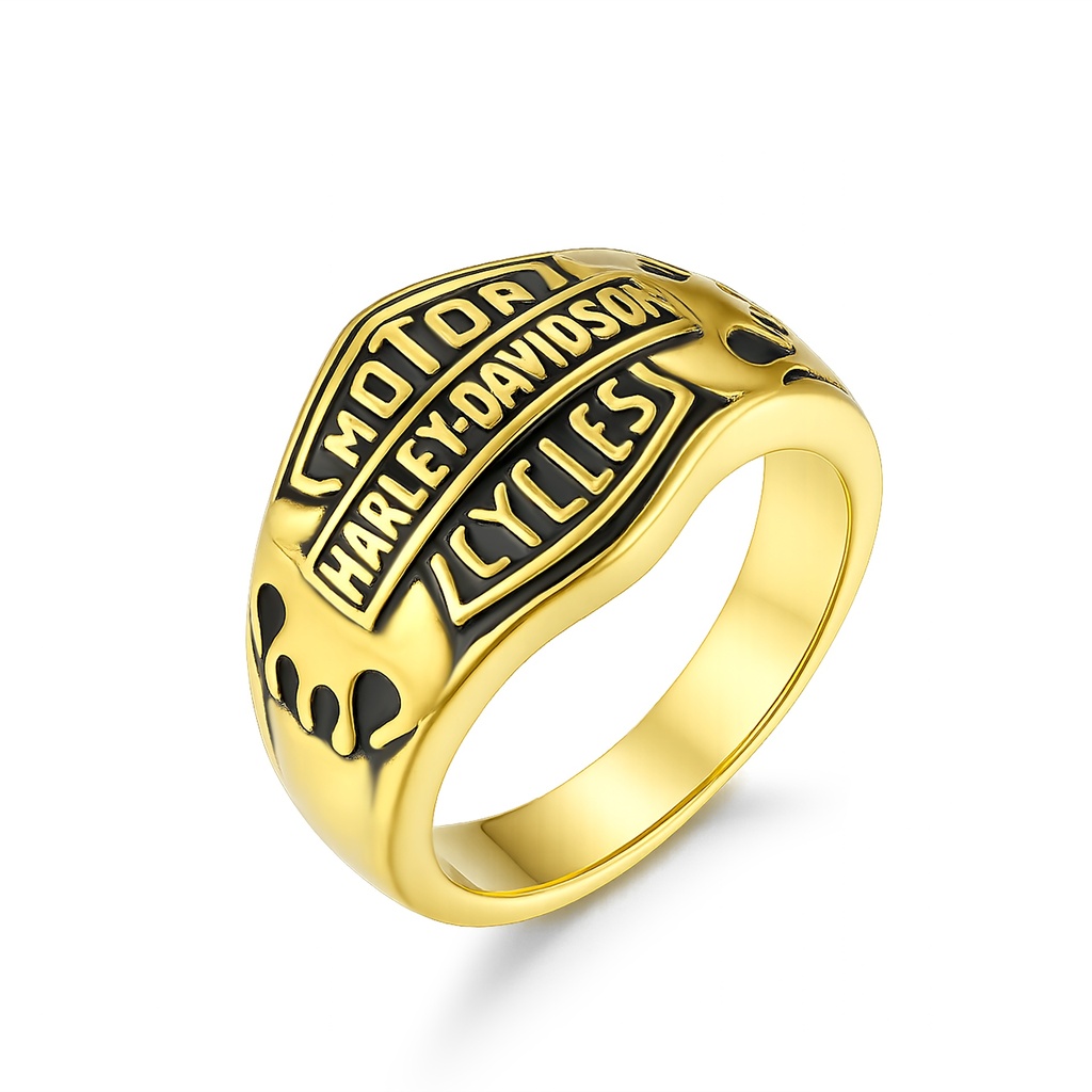 Gold Harley-Davidson Motorcycles Ring with Bold Engraved Emblem
