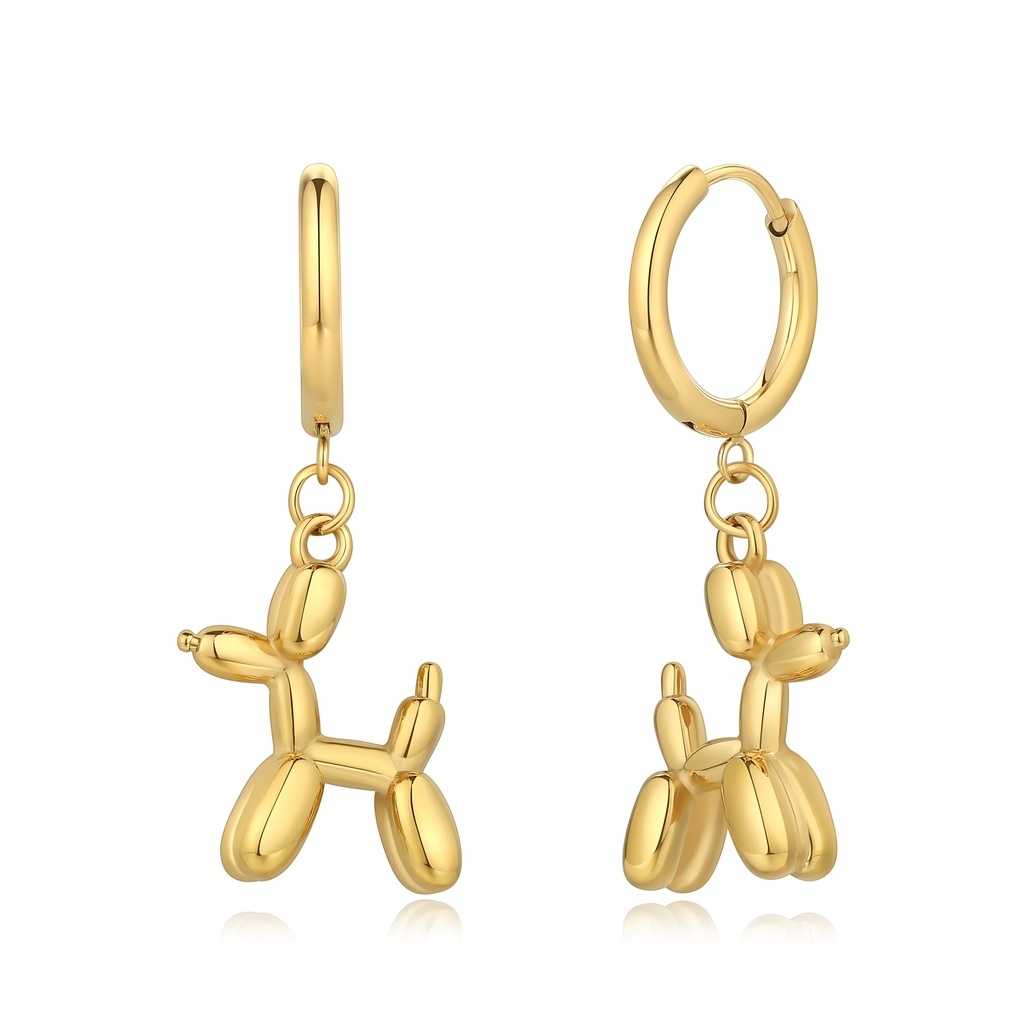 Gold Hoop Earrings with Balloon Dog Dangling Charms