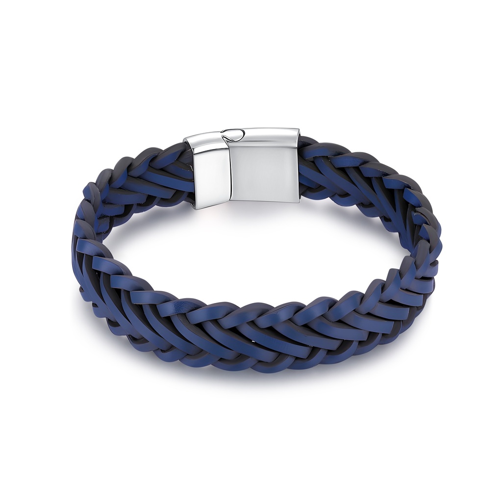 Blue Braided Silicone Bracelet with Polished Stainless Steel Clasp