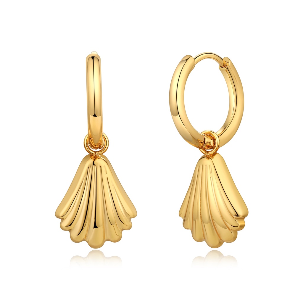 Gold Hoop Earrings with Elegant Seashell Dangling Charms
