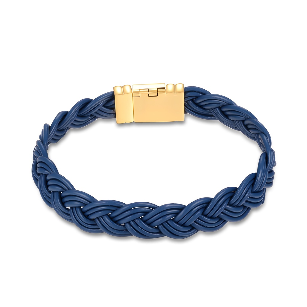 Blue Braided Stainless Steel Bracelet with Gold Magnetic Clasp
