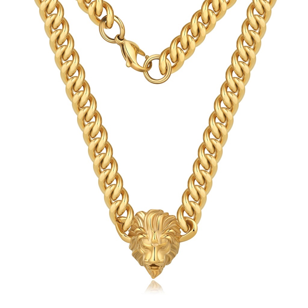 Gold Lion Head Stainless Steel Chain Necklace for Men