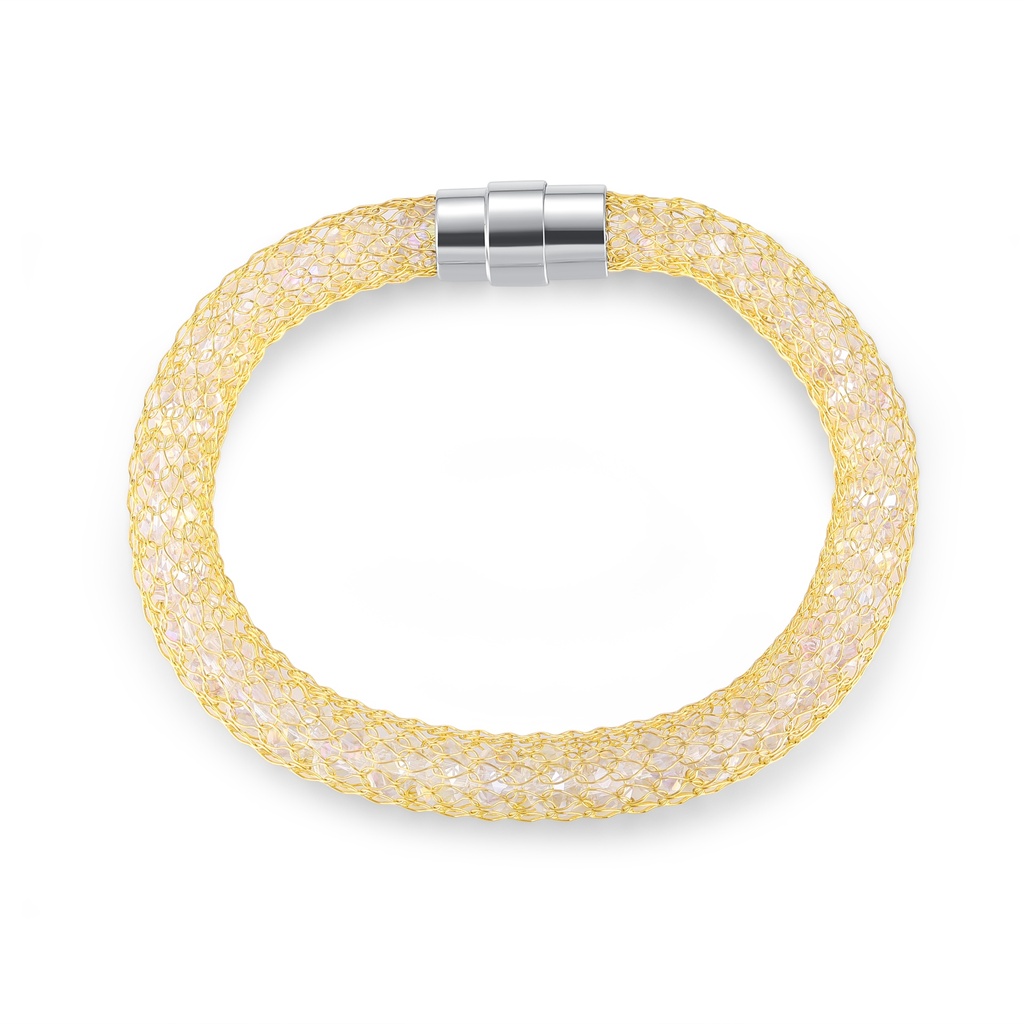 Gold Mesh Stainless Steel Bracelet with Crystal Bead Inlay