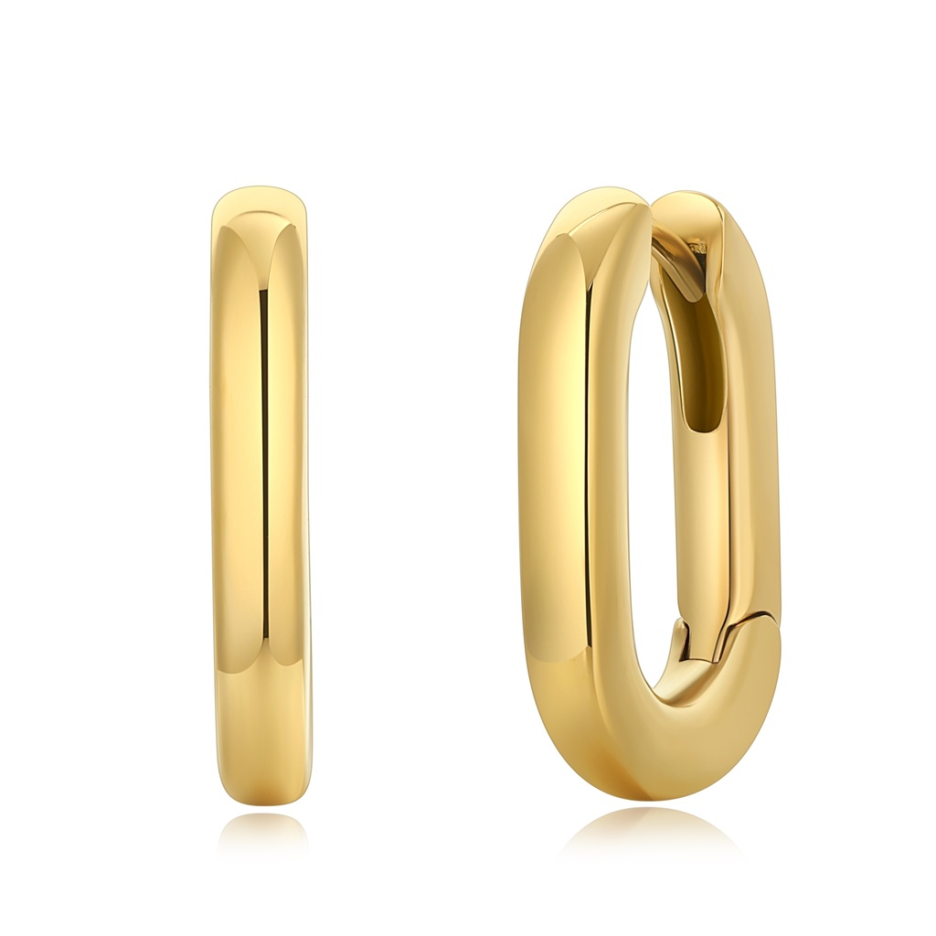 Gold Oval Hoop Earrings Stainless Steel Polished Minimalist Style