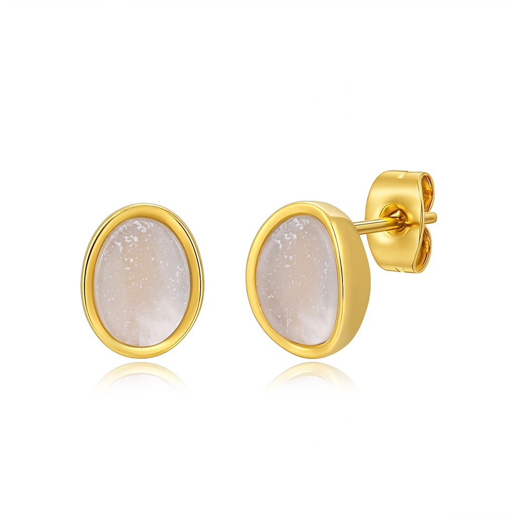 Gold Oval Shell Stud Earrings with Minimalist Elegance