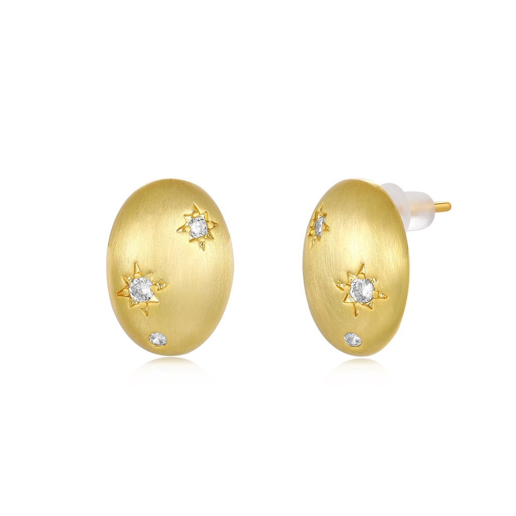 Gold Oval Stud Earrings with Star-Inspired Crystal Embellishments