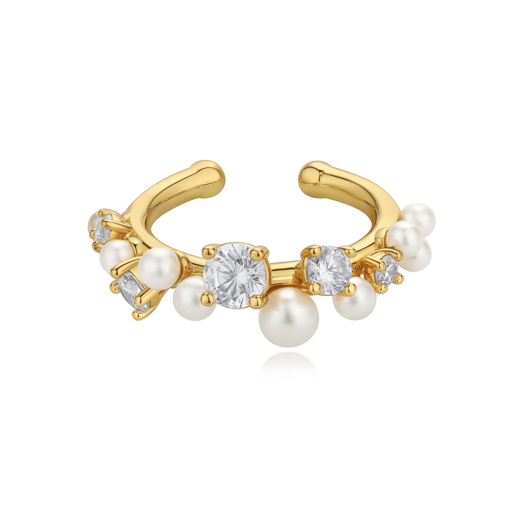 Gold Pearl and Crystal Ring with Luxurious Sparkle