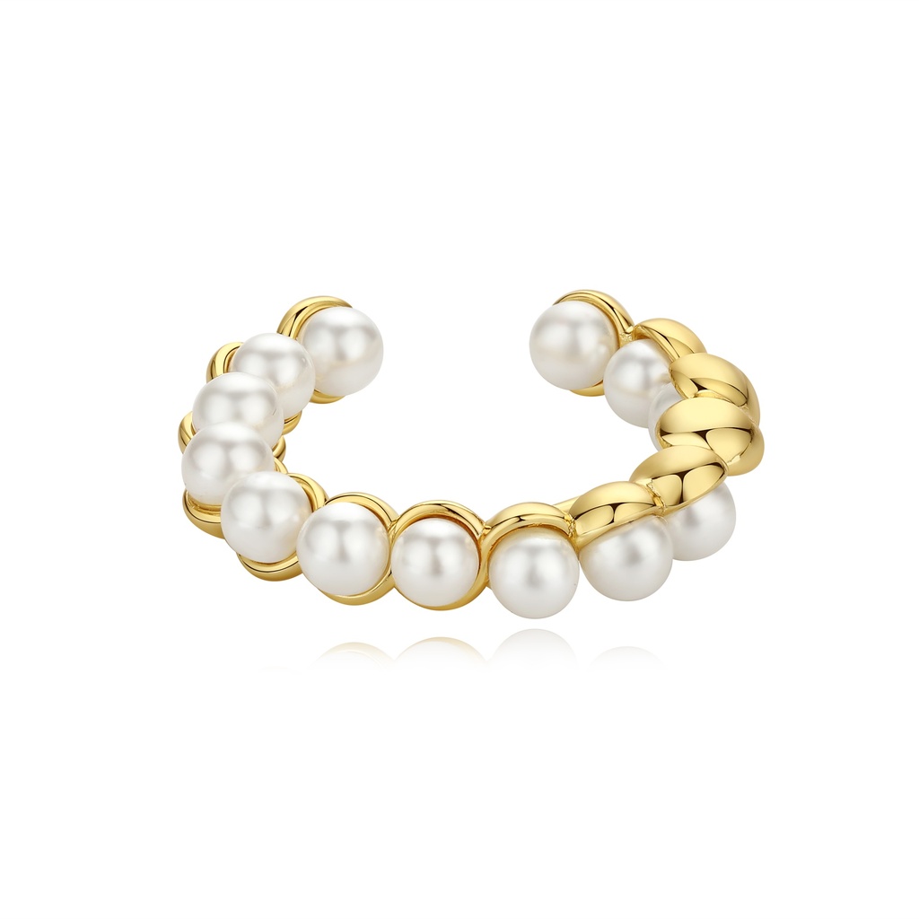 Gold Plated Brass Ring with Faux Pearl Beads