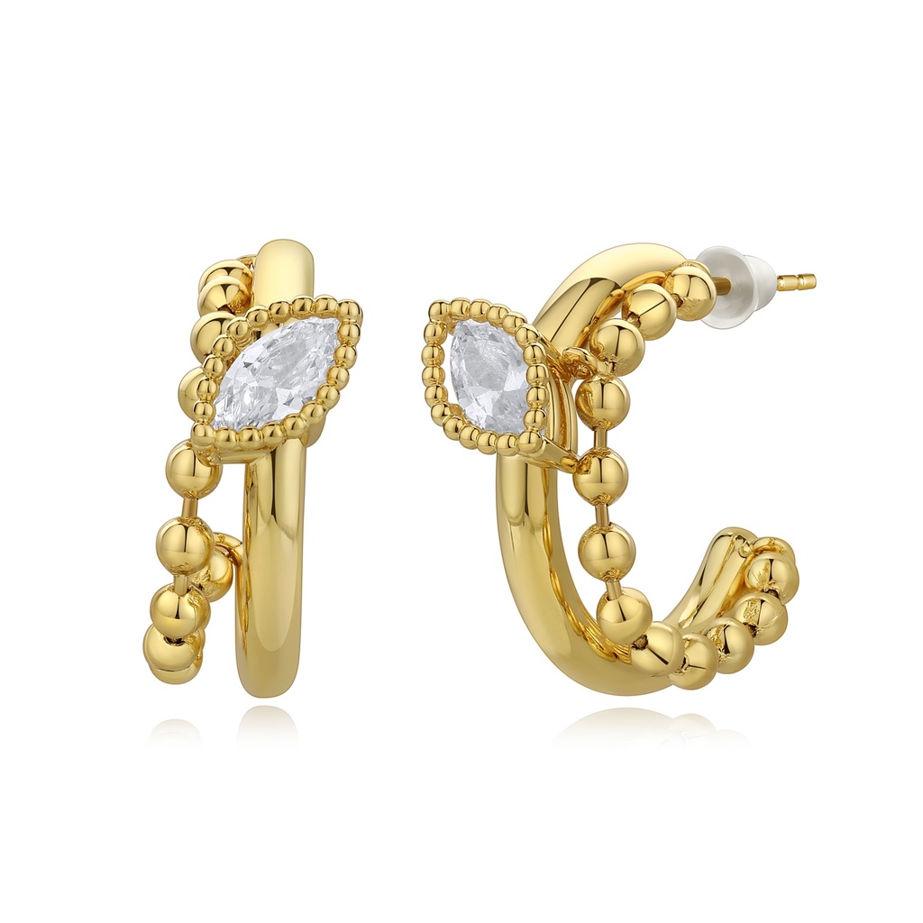 Gold Plated Marquise Zircon Beaded Hoop Earrings