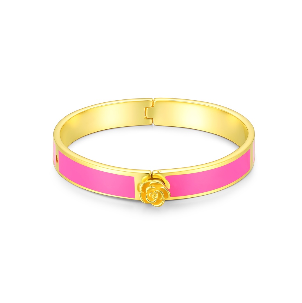 Gold Rose Stainless Steel Bangle – Sweet, Feminine, Vibrant Pink Charm