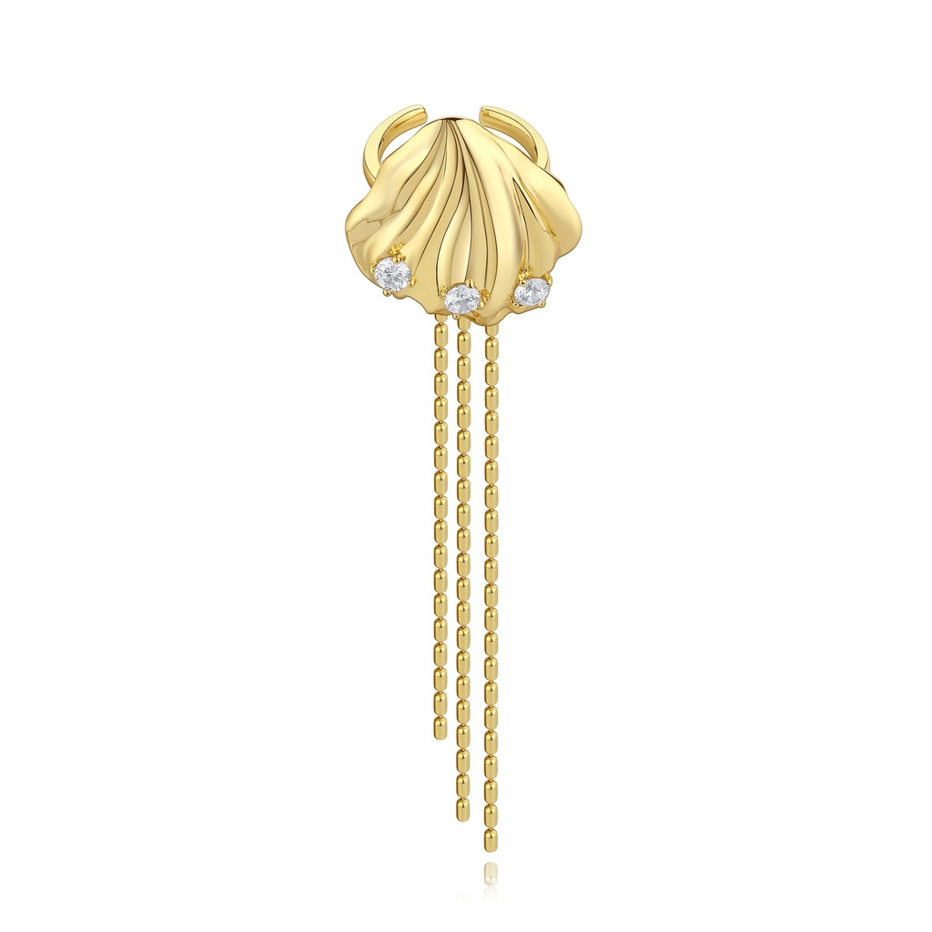 Gold Shell Ring with Chain Tassels
