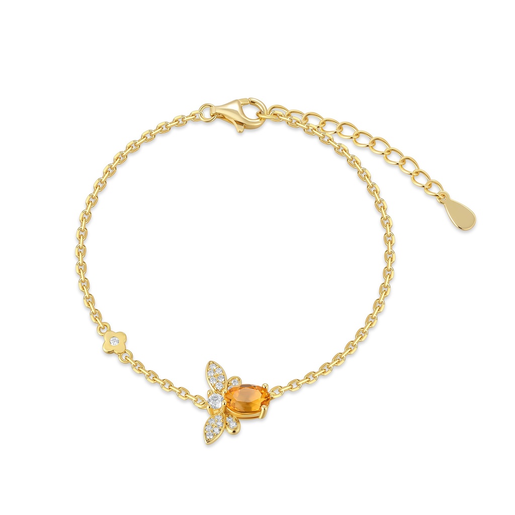 Gold Stainless Steel Bracelet with Citrine Bee and Crystals