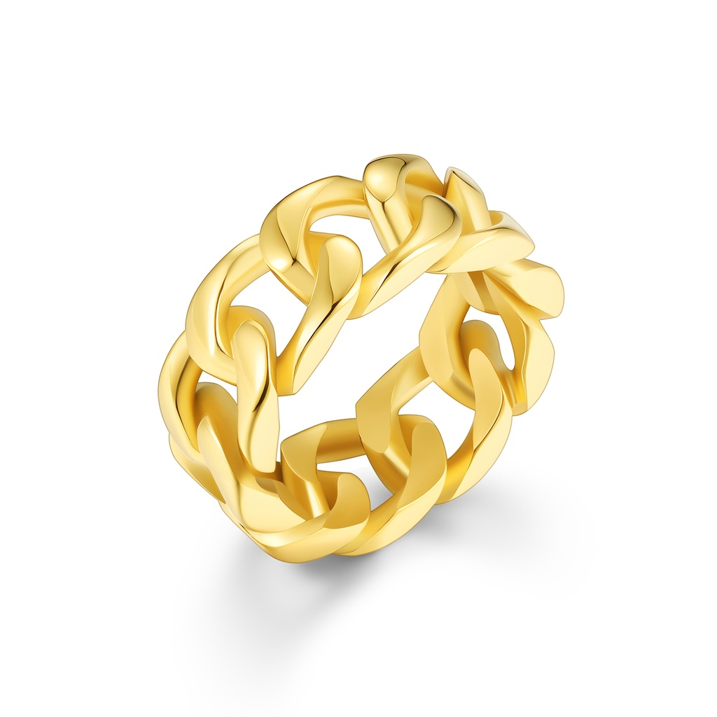 Gold Stainless Steel Chain Link Ring with Modern Bold Design