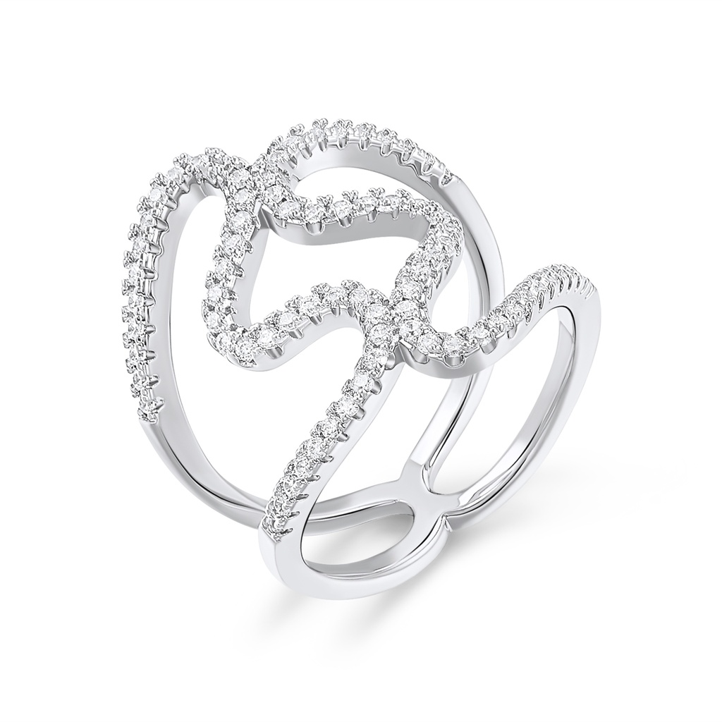 [PD02R0056] Abstract Wave Brass Ring with Twisting Pavé CZ Design