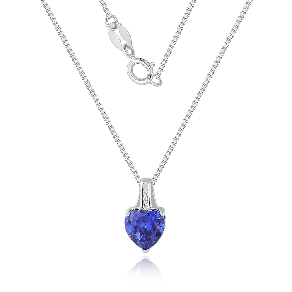 Blue Heart Stainless Steel Pendant with Sparkling Accent Stones