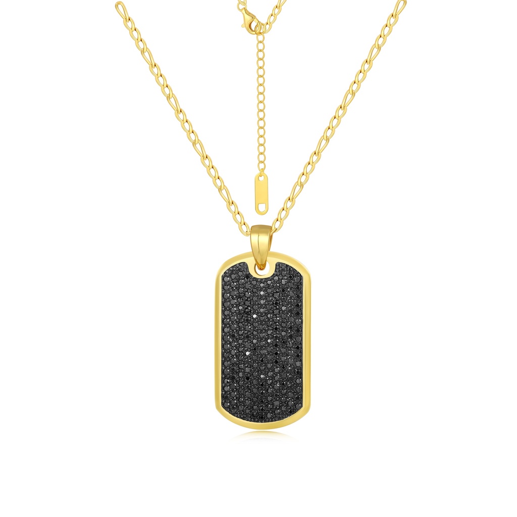 Gold Stainless Steel Dog Tag Necklace with Sparkling Black Crystals