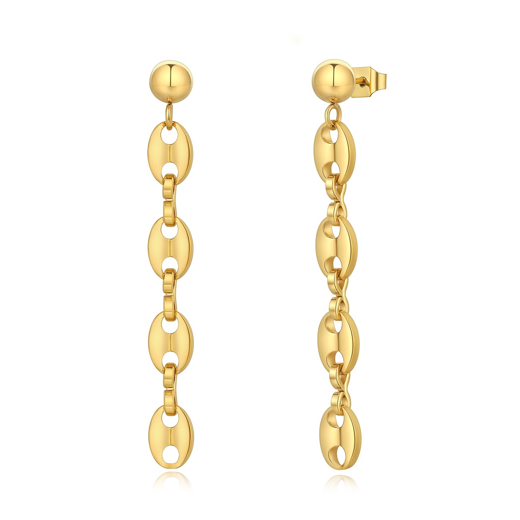Gold Stainless Steel Drop Earrings with Oval Link Chain Design