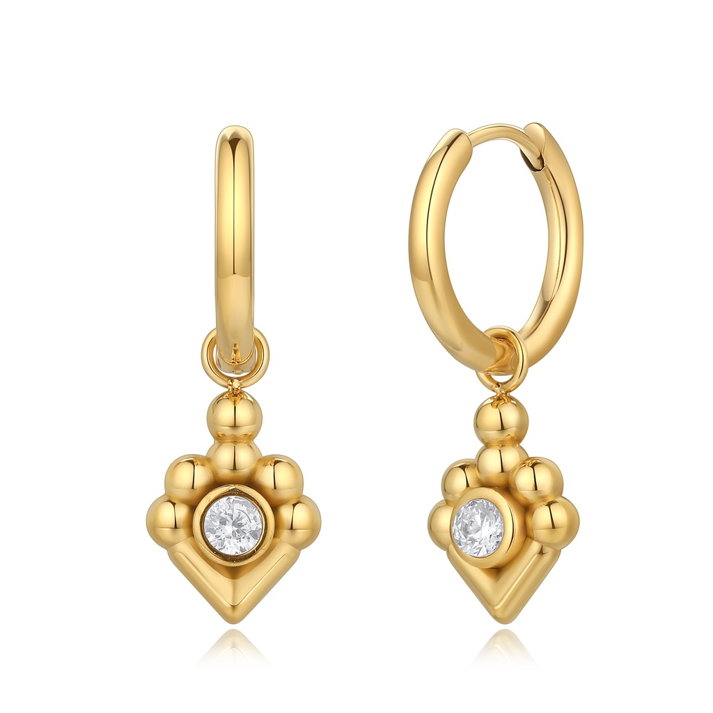 Gold Stainless Steel Geometric Drop Earrings with Crystal Accent