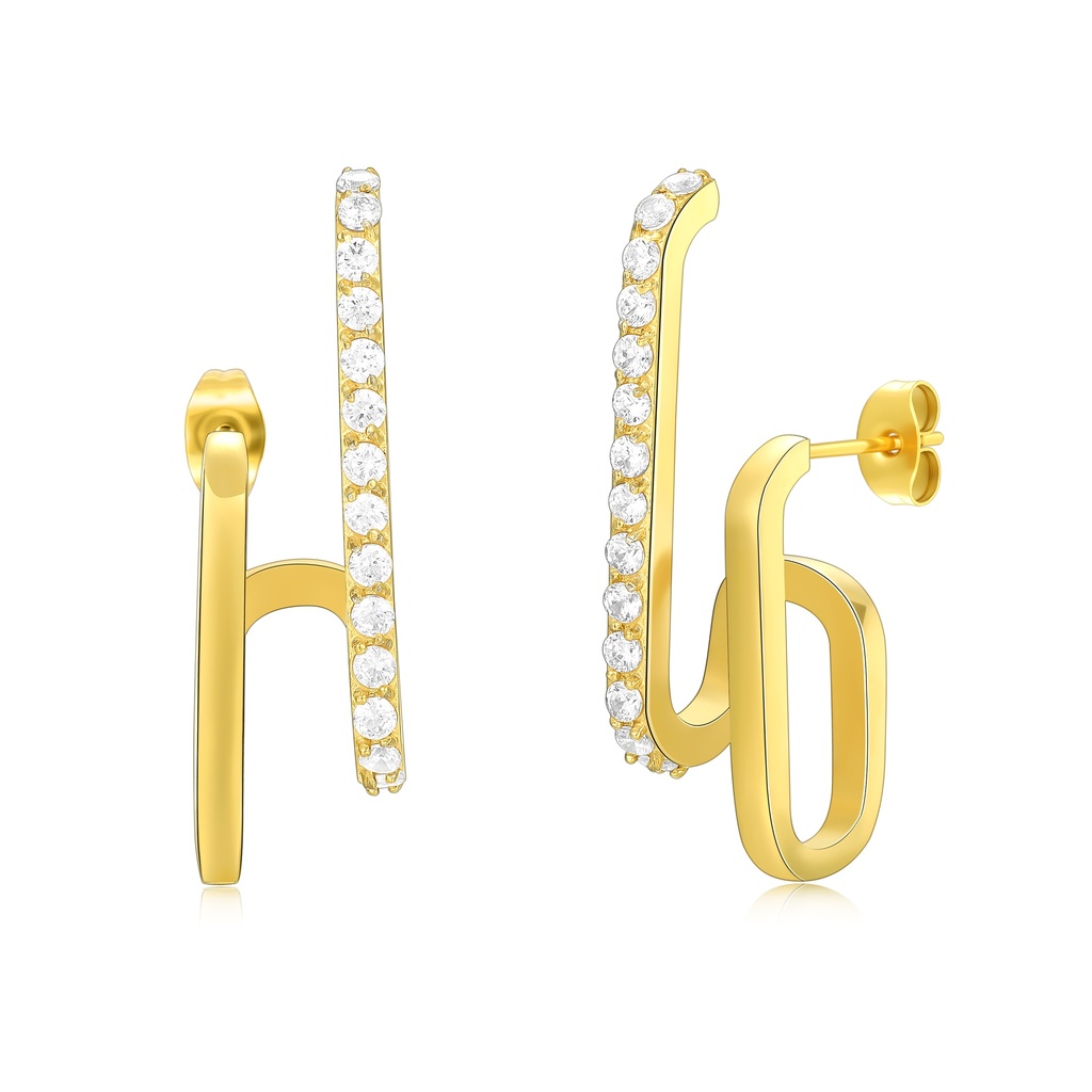 Gold Stainless Steel Geometric Earrings with Sparkling Crystal Accents