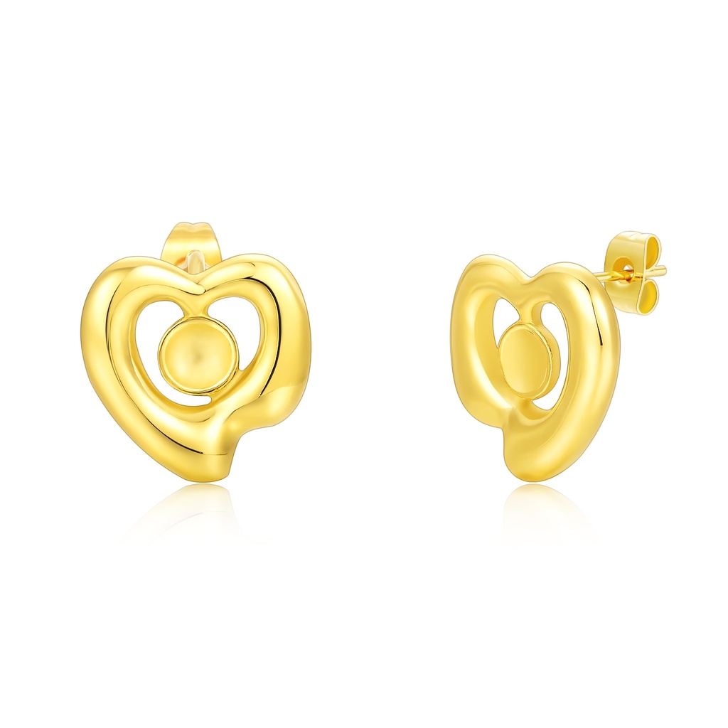 Gold Stainless Steel Heart Stud Earrings with Abstract Artistic Design