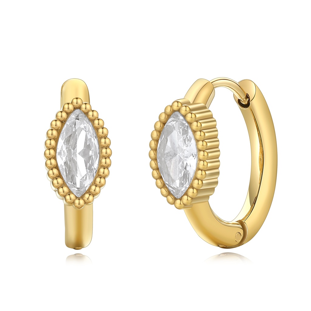Gold Stainless Steel Hoop Earrings with Marquise-Cut CZ Center