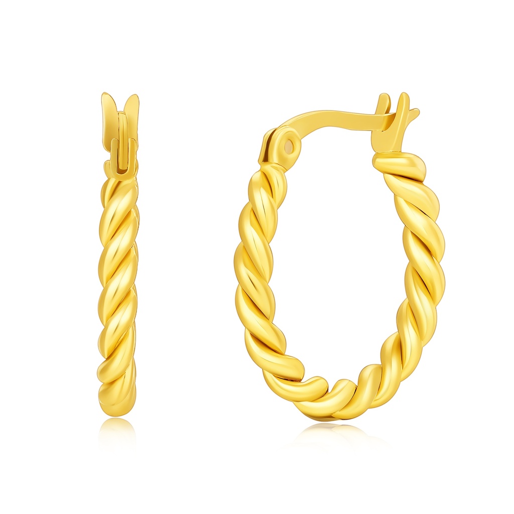 Gold Stainless Steel Hoop Earrings with Twisted Rope Design