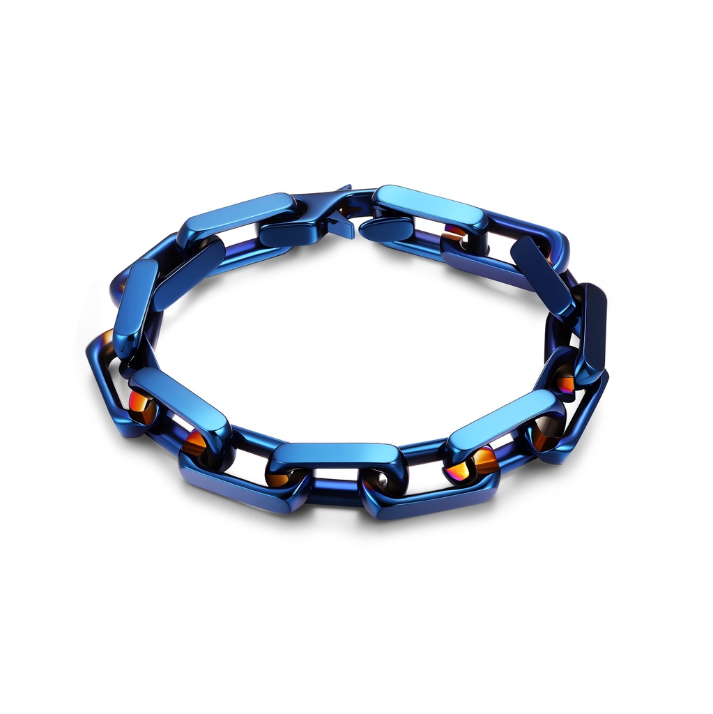Blue Stainless Steel Bracelet with Modern Chain Link Design