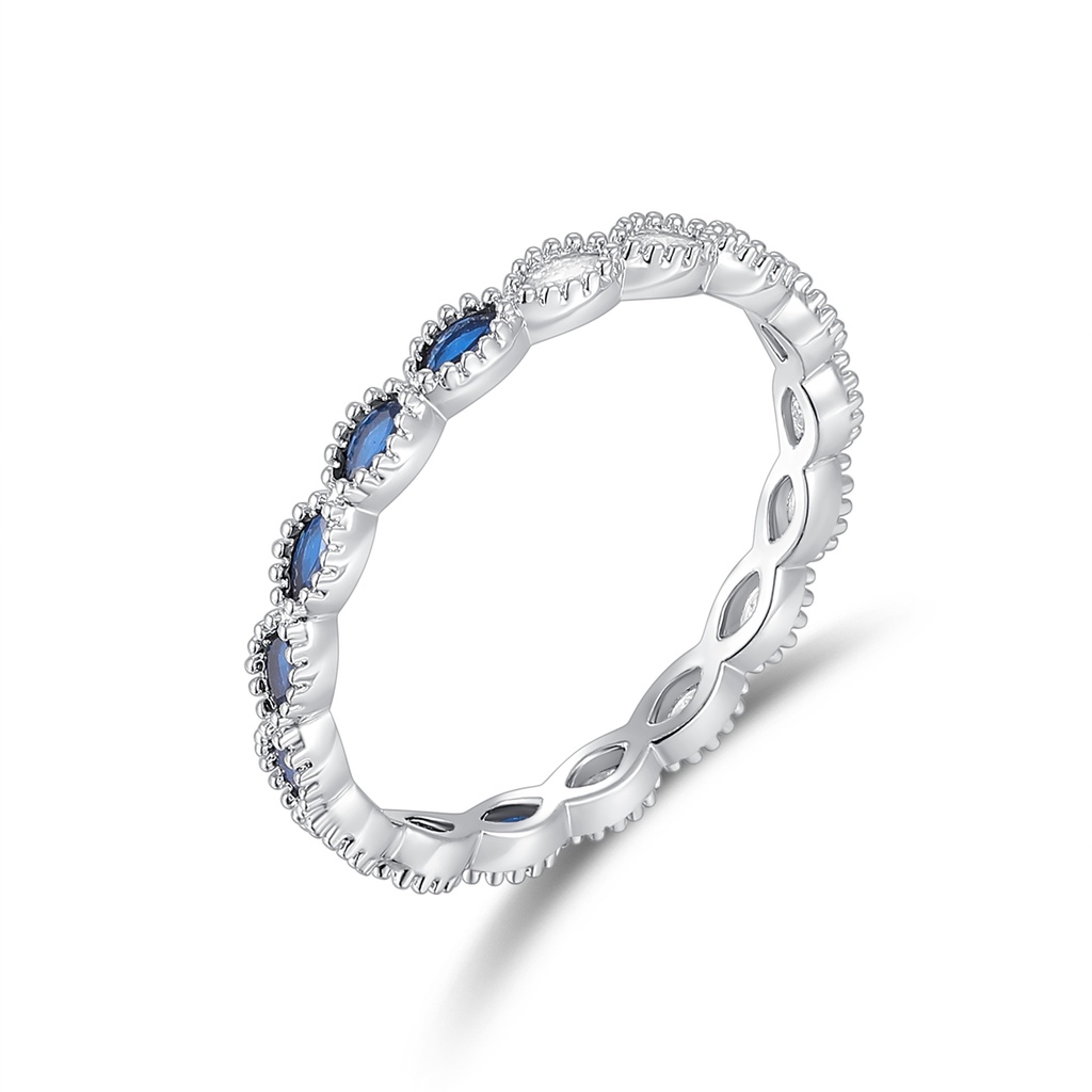 [JY20R0002] Blue Zircon Marquise Eternity Brass Band Ring
