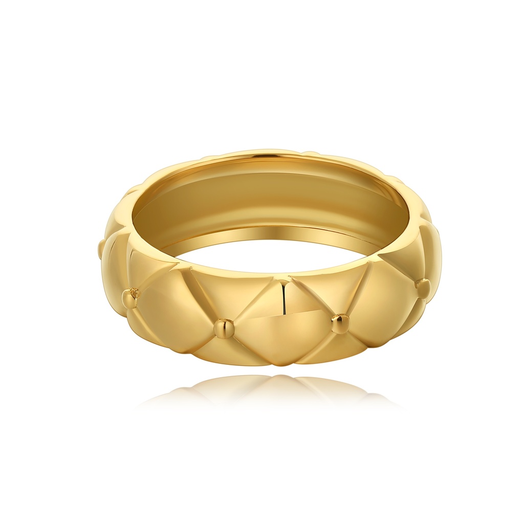 Gold Stainless Steel Quilted Design Ring for a Bold Look