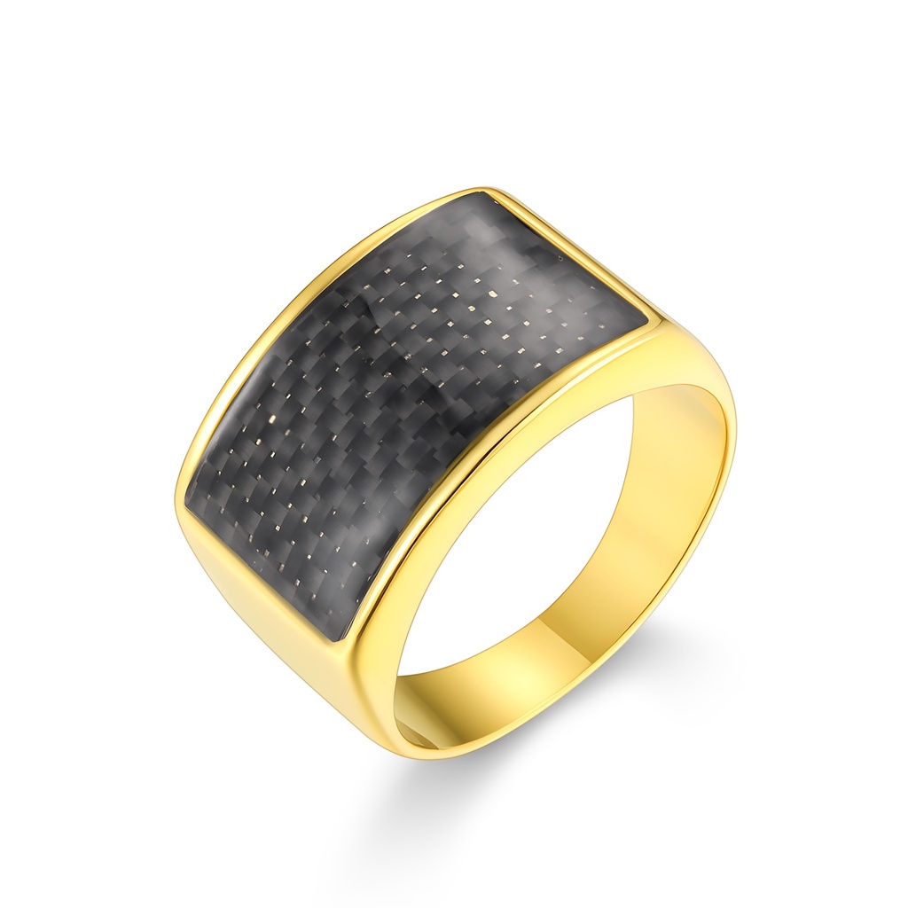 Gold Stainless Steel Ring with Black Carbon Fiber Inlay