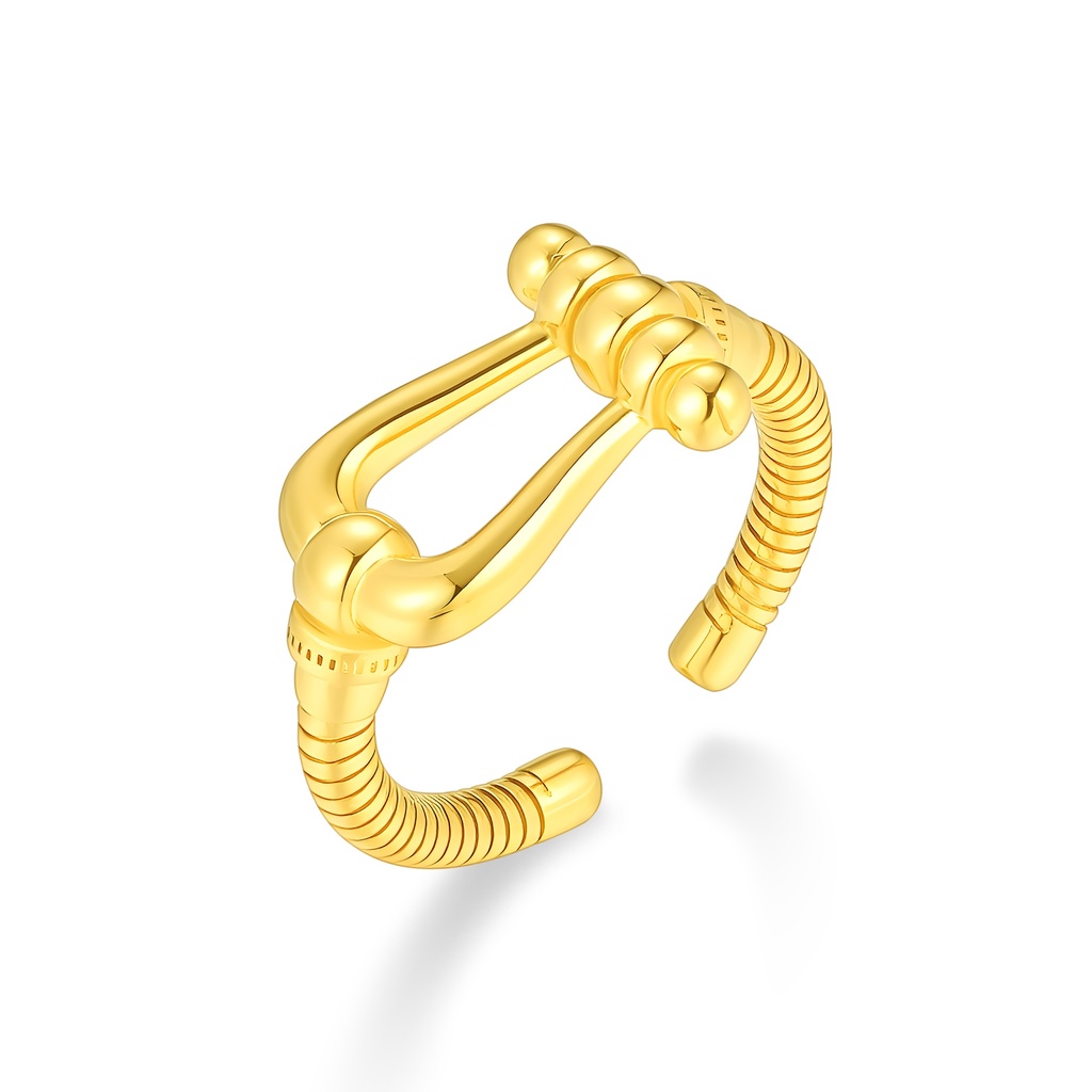 Gold Stainless Steel Ring with Bold Industrial Screw-Inspired Design
