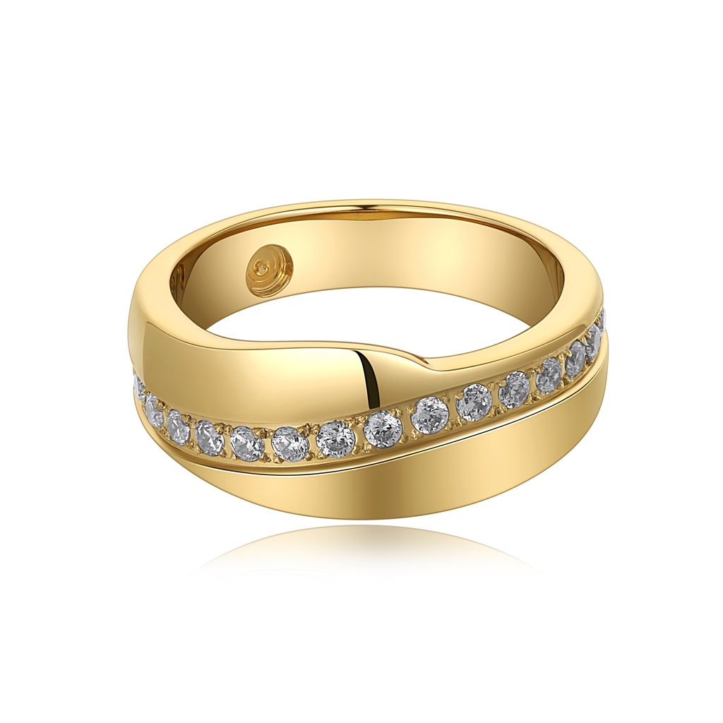 Gold Stainless Steel Ring with Crystal Accent for Elegant Shine