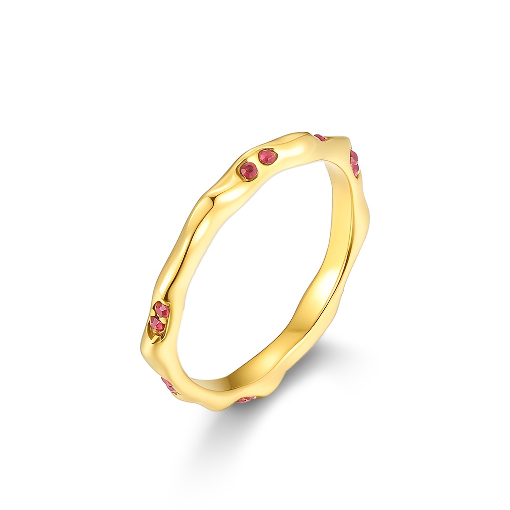 Gold Stainless Steel Ring with Red Crystal Accent Stones