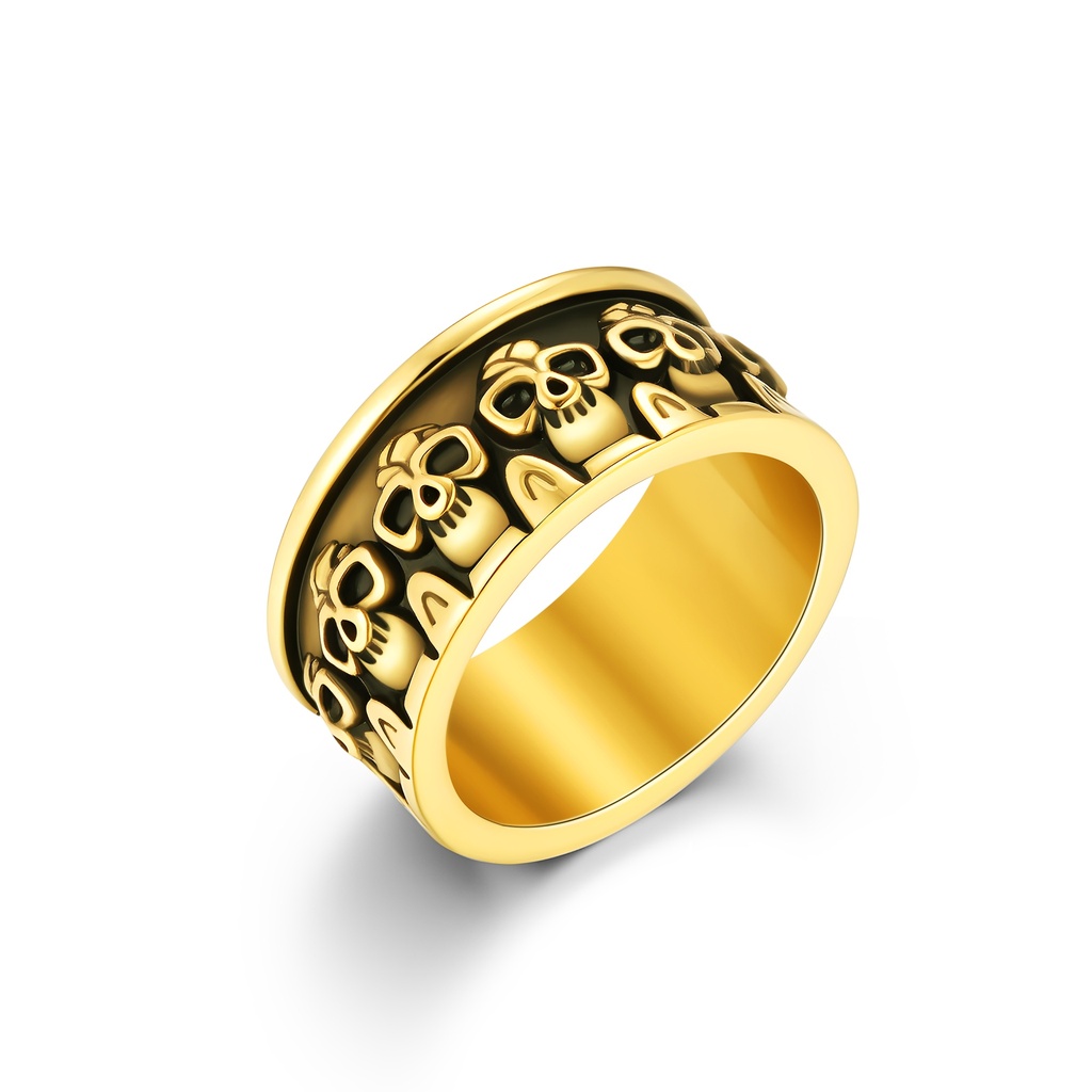 Gold Stainless Steel Skull Ring, Gothic Rock Biker Style