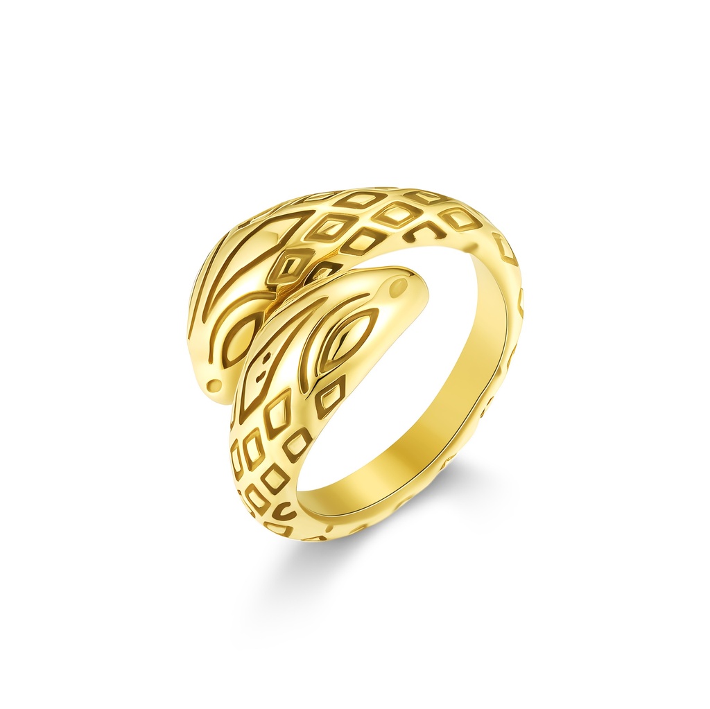 Gold Stainless Steel Snake Ring with Intricate Tribal Design