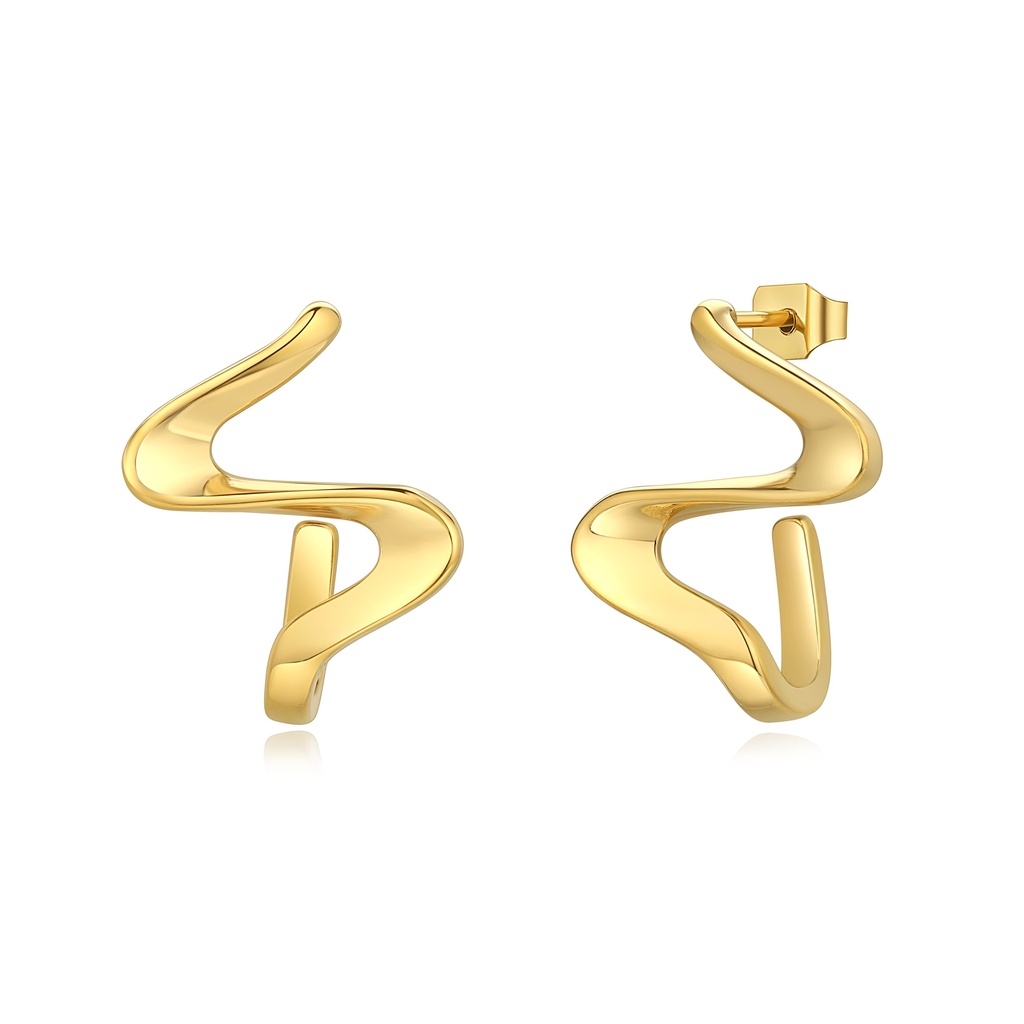 [DJ01E0130] Abstract Wave-Shaped Gold Stainless Steel Earrings for Bold Style