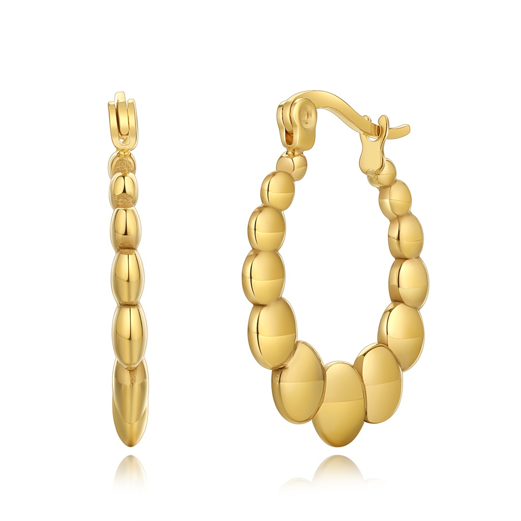 Gold Stainless Steel Textured Oval Hoop Earrings for Women