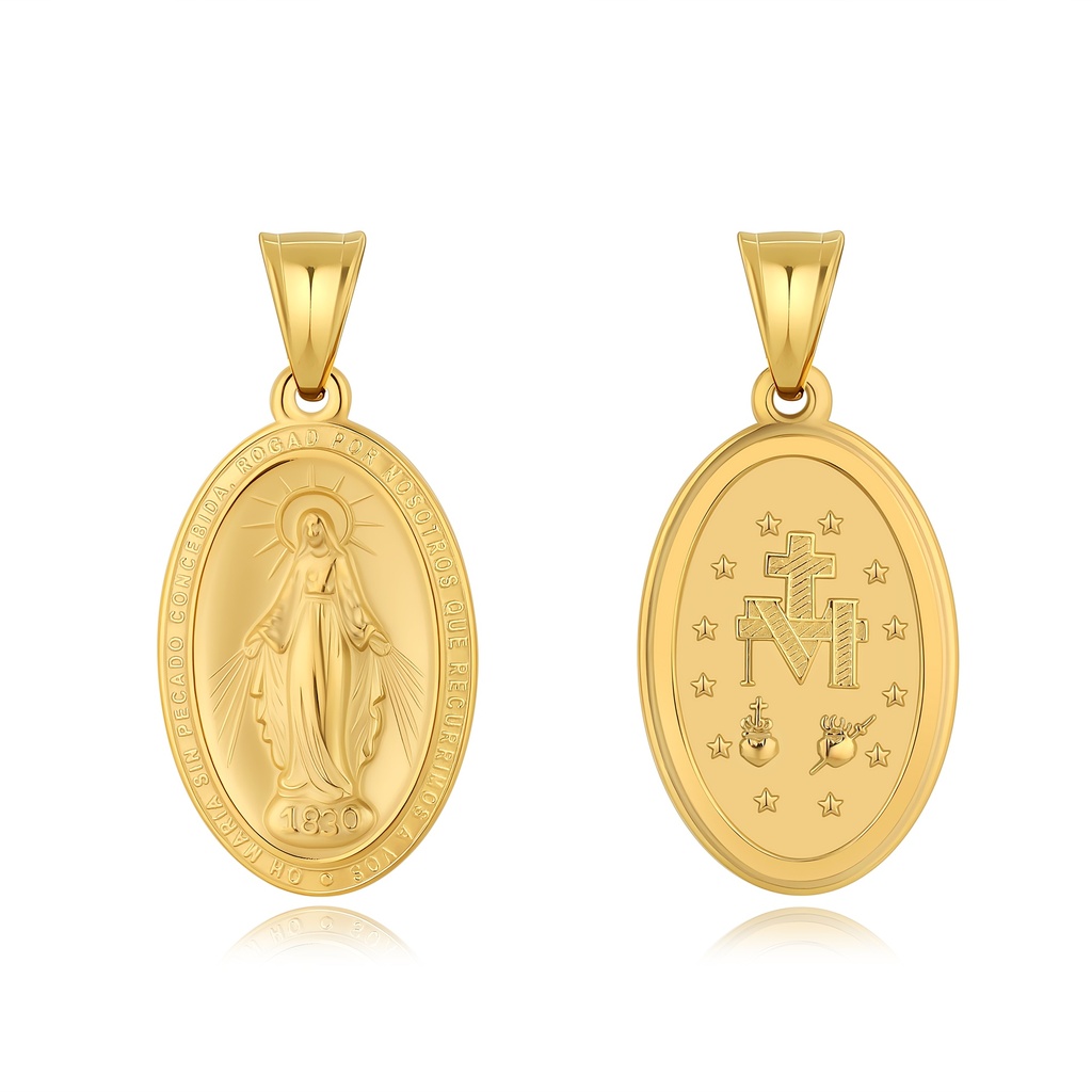 Gold Stainless Steel Virgin Mary Medal Religious Oval Pendant Charm
