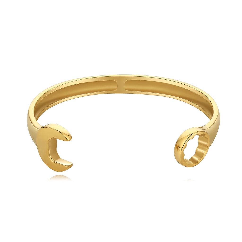Gold Stainless Steel Wrench-Inspired Cuff Bracelet for Men