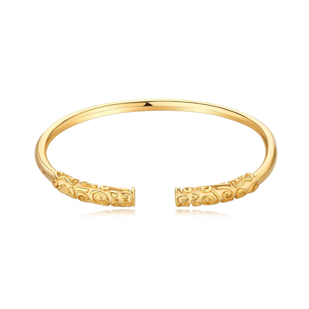 Gold Vintage Pattern Stainless Steel Bracelet with Open Cuff Design