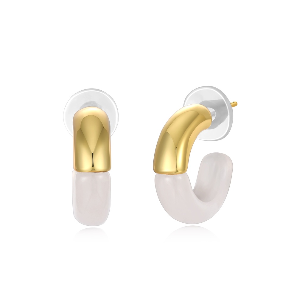Gold and White Resin Chunky Minimalist Half-Hoop Earrings