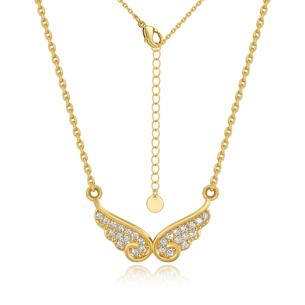Gold-Plated Angel Wings Necklace with CZ Crystal Accents