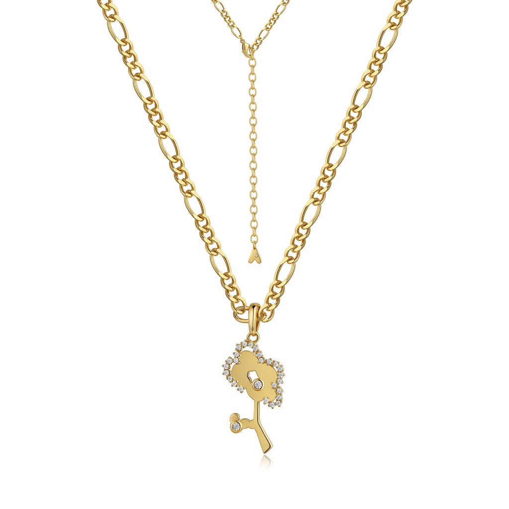 Gold-Plated Brass Key Pendant Necklace with Cubic Zirconia Accents
